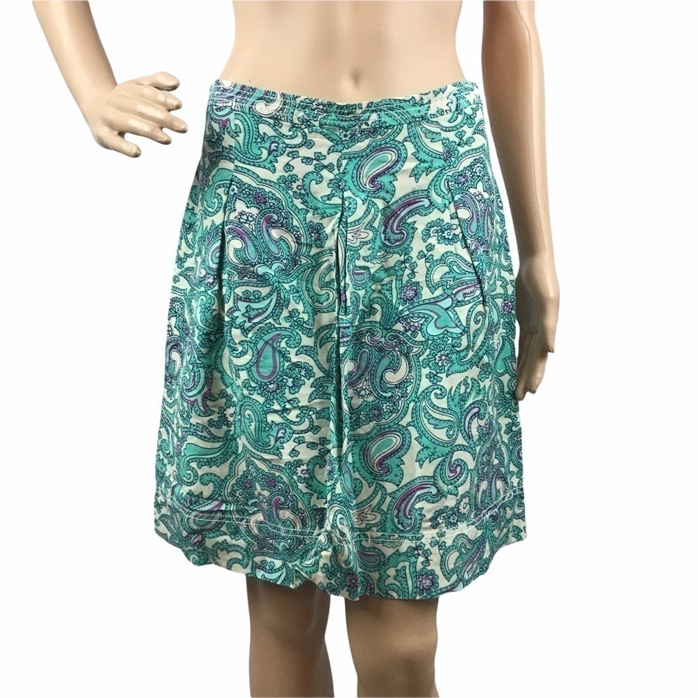 LOFT Skirt Size 4 Teal Multicolor Paisley Print Pleated Casual